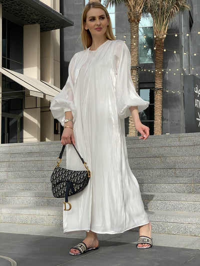 MOiSTREET Rotana Shimmer White Abaya Set with Under Dress & Sheila (6701418807480)