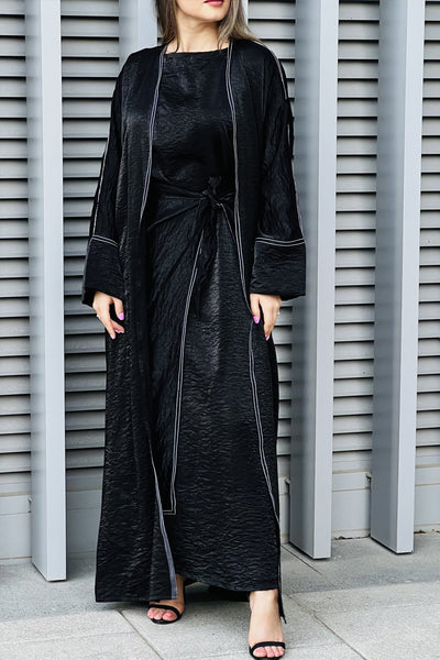 MOiSTREET 4 Pieces Abaya Set With Under Dress belt And Scarf (7634614583523)