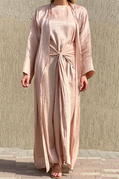 MOiSTREET Rotana Shimmer Mandys Pink Abaya Set Comes With 3 Piece (6810837909688)