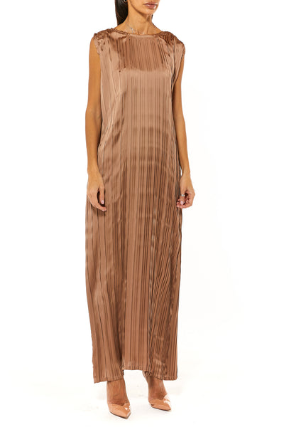 MOiSTREET Brown Pleated Silk Under Dress (7482585022691)