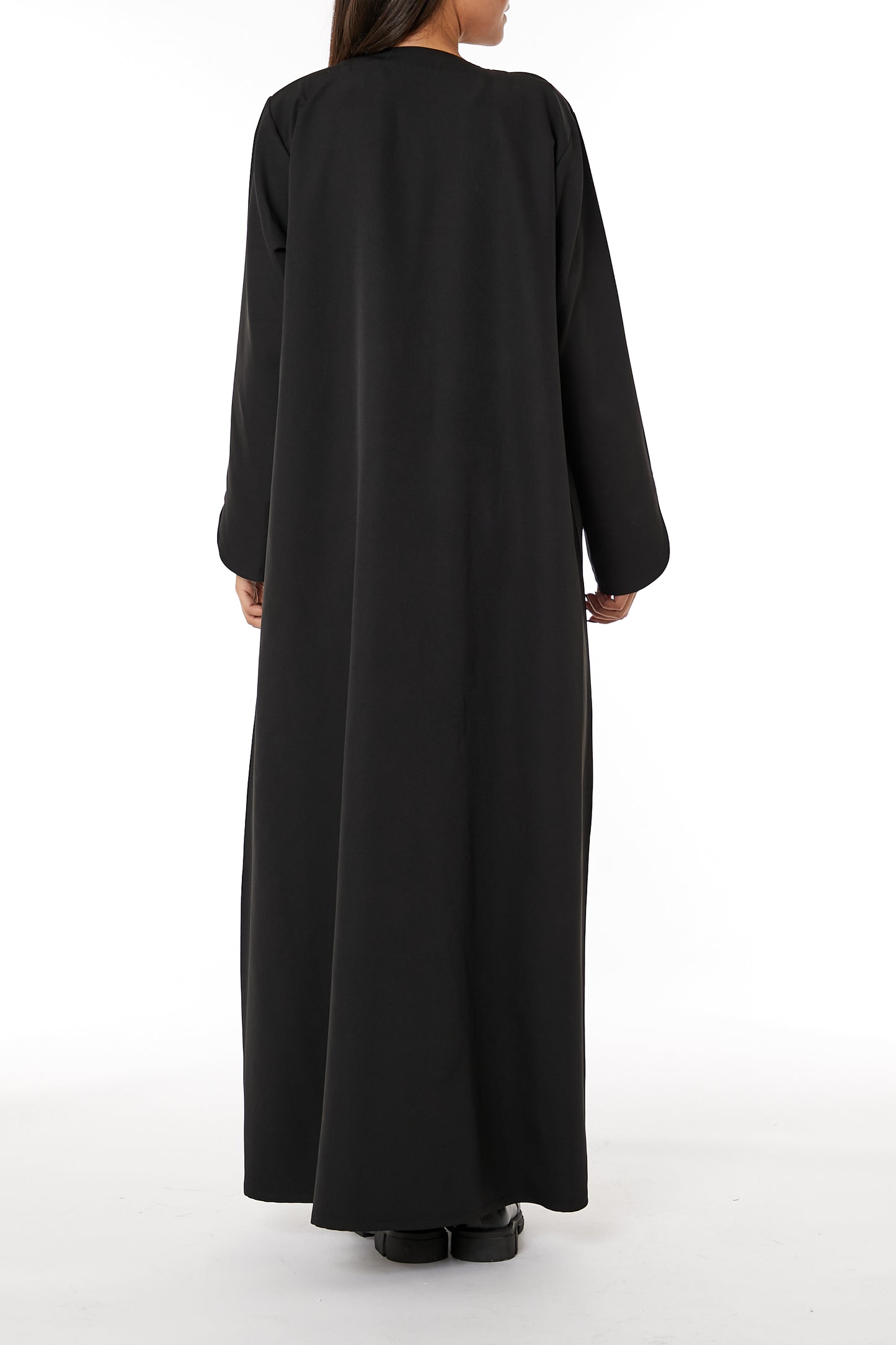 Copy of MOiSTREET Black Round Neck Nida Split Cuffs Embroidered Abaya (8053714288867)