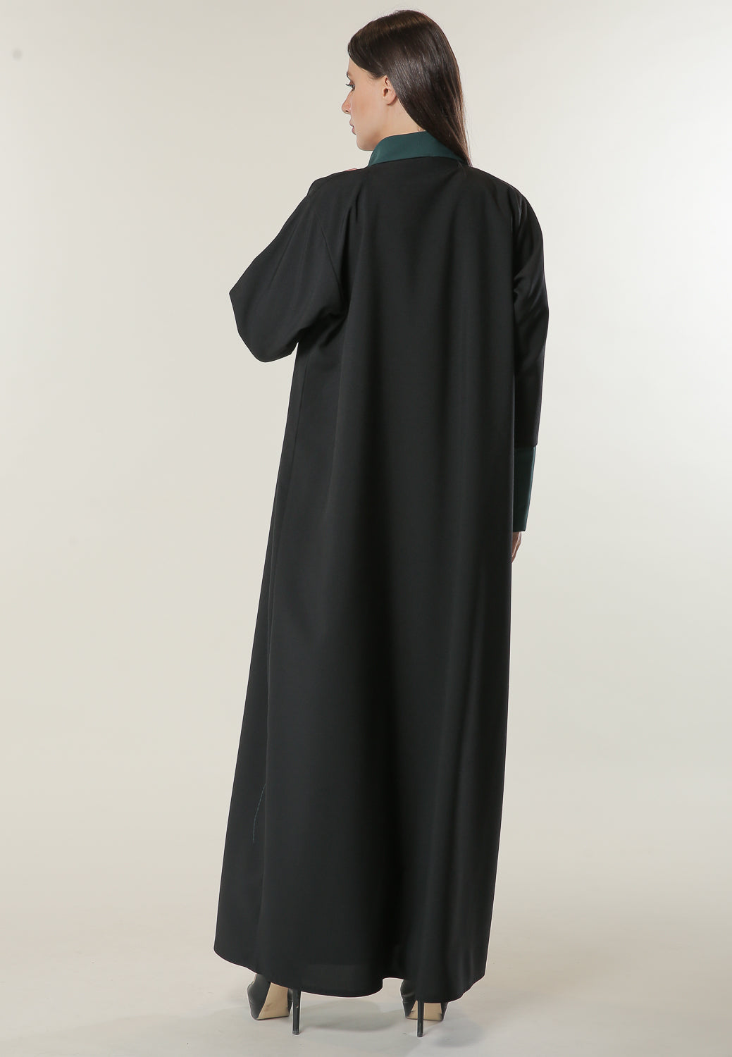 MOiSTREET Black Abaya with Contrast Panels Overlaid with Net Lace (6701411598520)