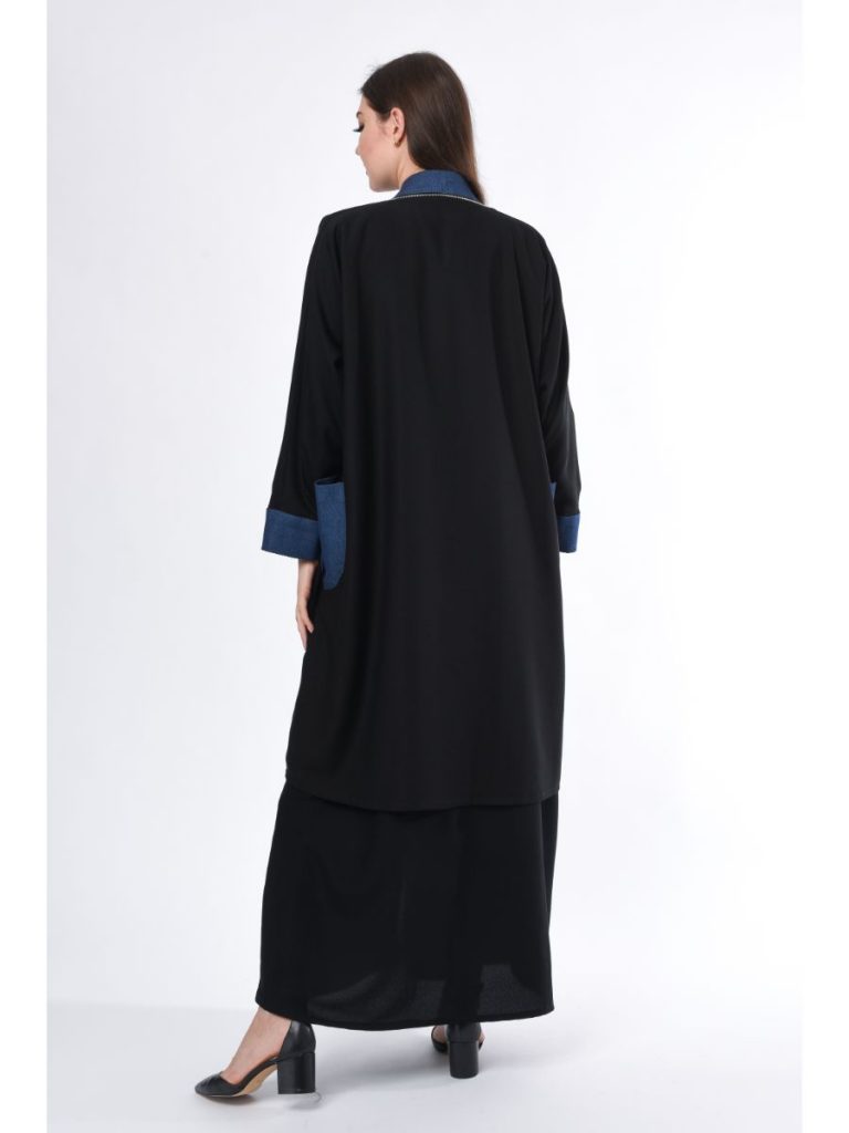 MOiSTREET Black Abaya with contrast Denim Panel (6701404651704)