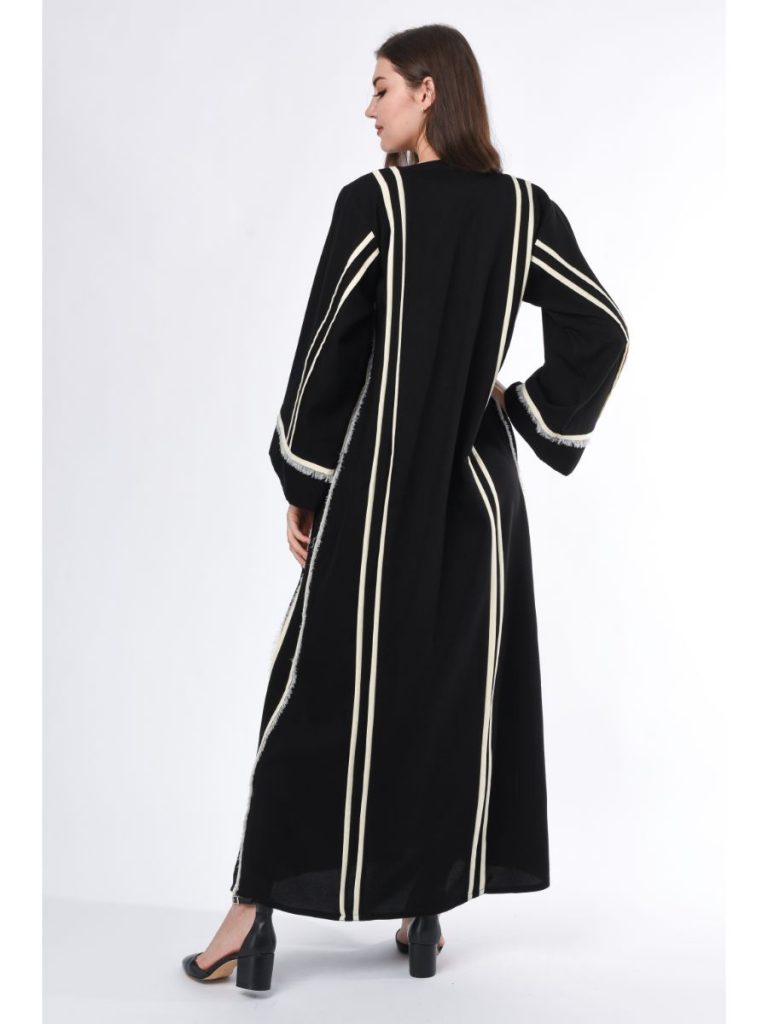 MOiSTREET White Fringe Detail Black Abaya (6701404717240)