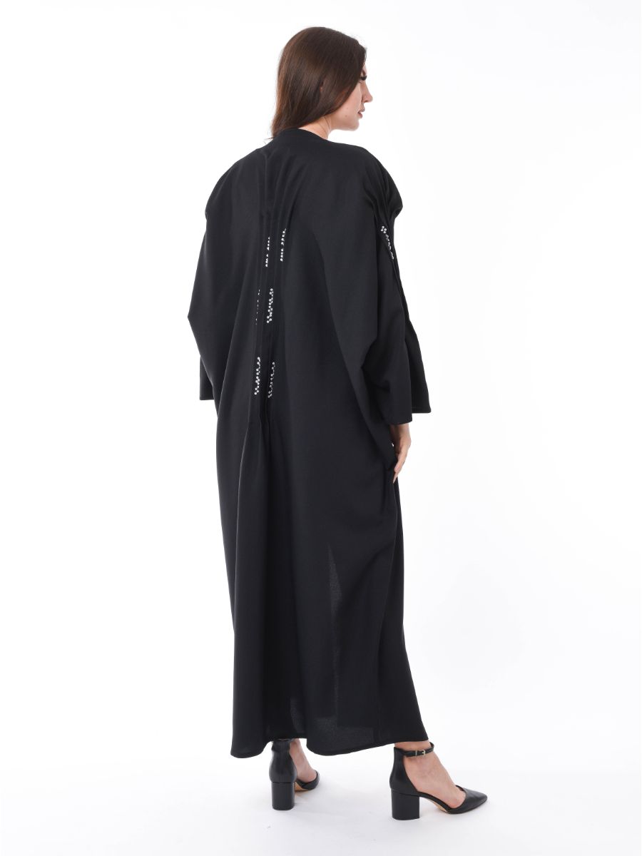 MOiSTREET Black Pleated Detail Abaya with Hand Sequin Embroidery (6701407502520)