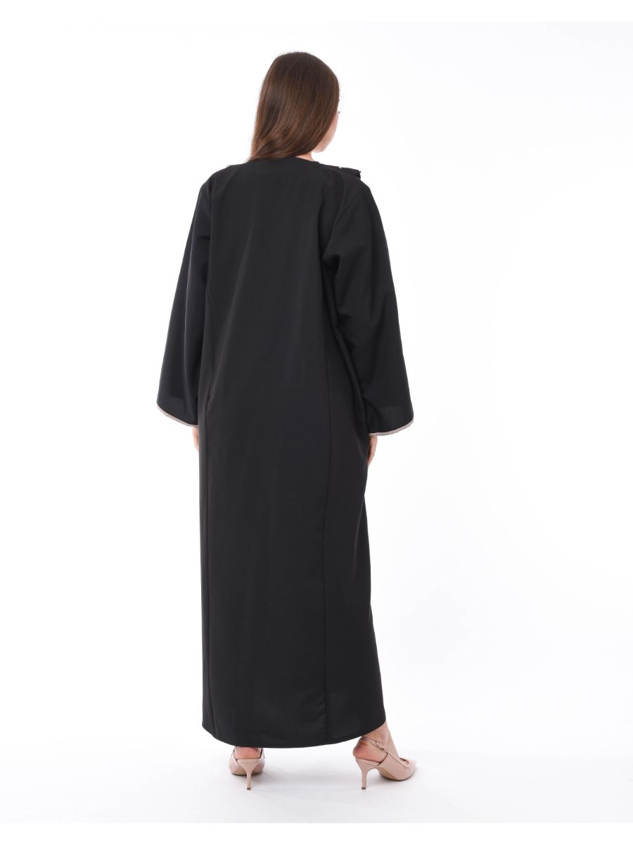 MOiSTREET Black Abaya with Pleated Neck Detailing (6701408387256)