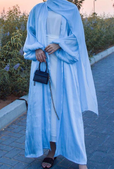 MOiSTREET Baby Blue Abaya Set Comes with Under Dress and Sheila (6701420249272)