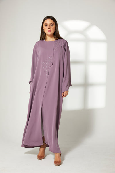 MOiSTREET Purple Korean Nida Front Embroidered Abaya (7822666203363)