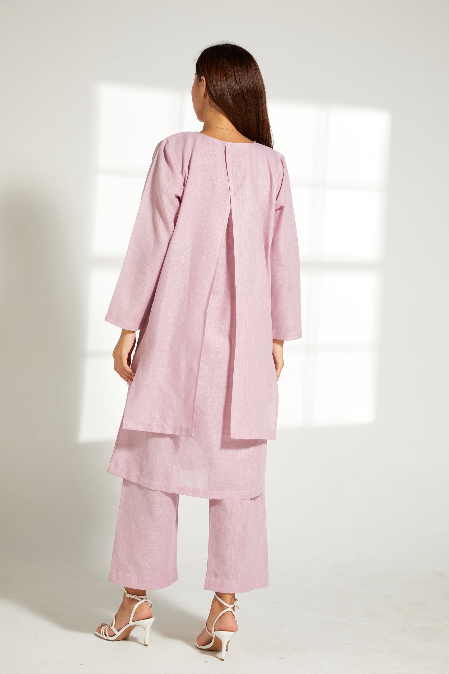 MOiSTREET Pink Linen Fabric With Top and Pants Set (7822016905443)