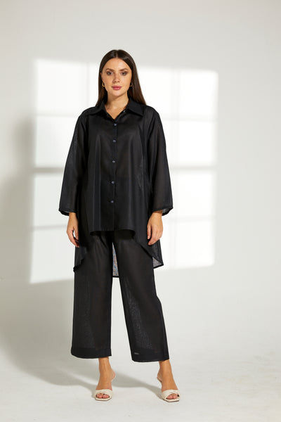MOiSTREET Black Linen Fabric With  Top and Pants Set (7822105772259)