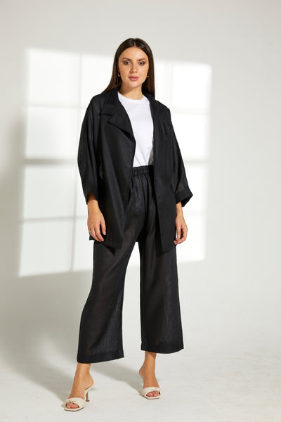MOiSTREET Black Linen Top and Pants Set (7849663267043)