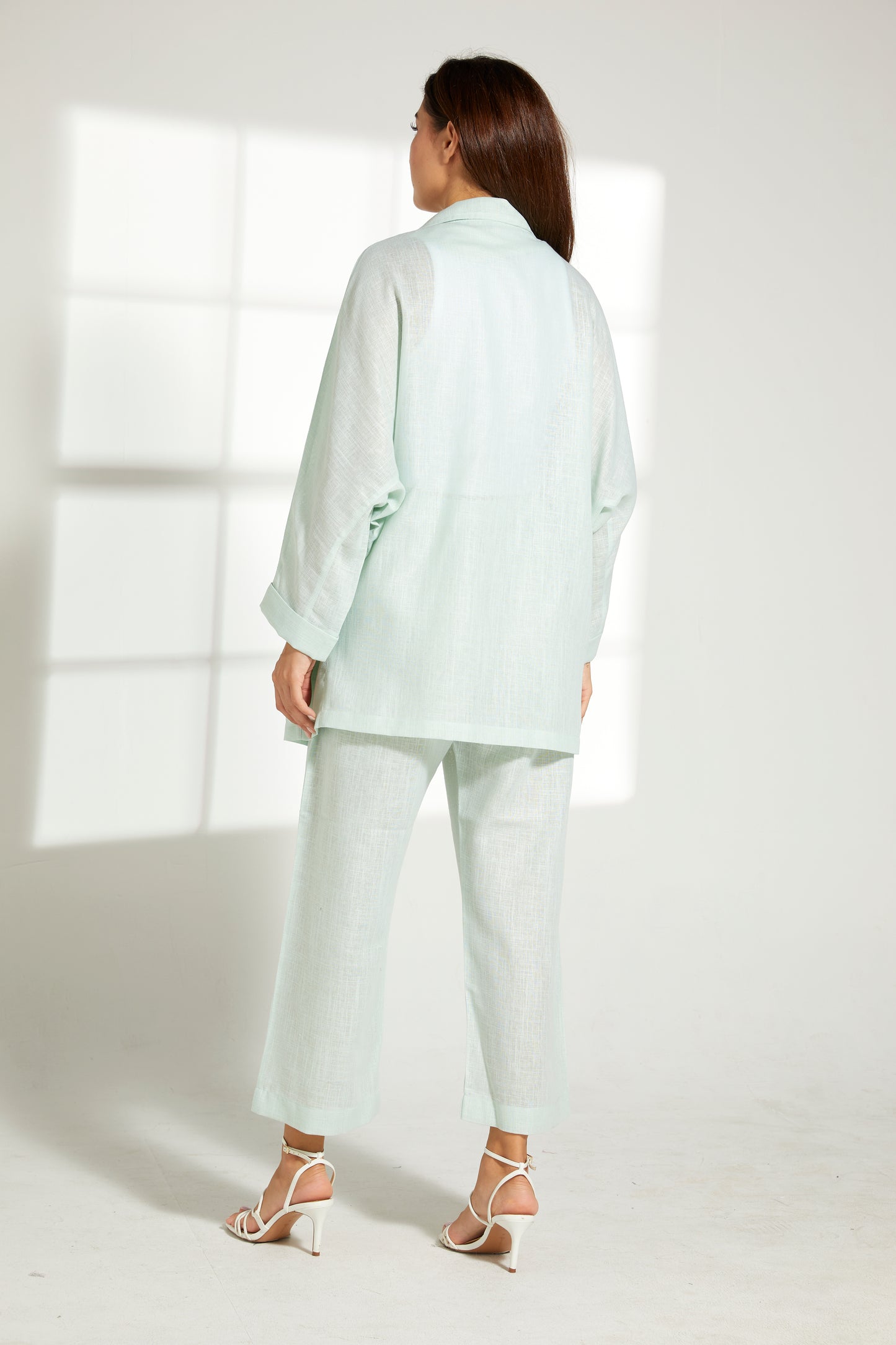 MOiSTREET Sea Green Linen Top and Pants Set (7849676964067)