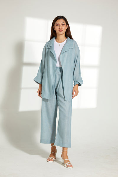 MOiSTREET Turquoise Linen Fabric With  Top and Pants Set (7821972537571)