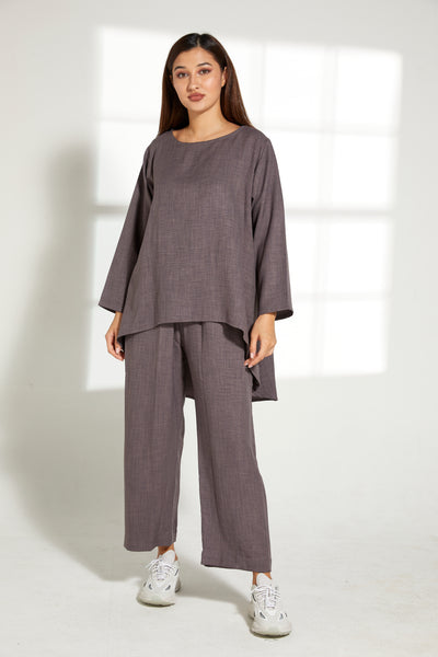 MOiSTREET Grey CEY Mélange Fabric With  Top And Pants Set (7821607141603)
