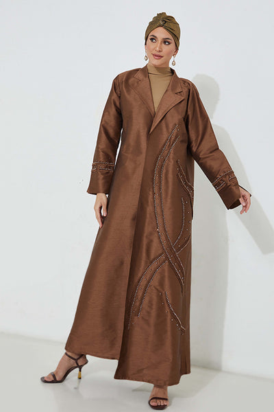 MOiSTREET  Hindi Harir Brown Embellished Abaya (7938403008739)