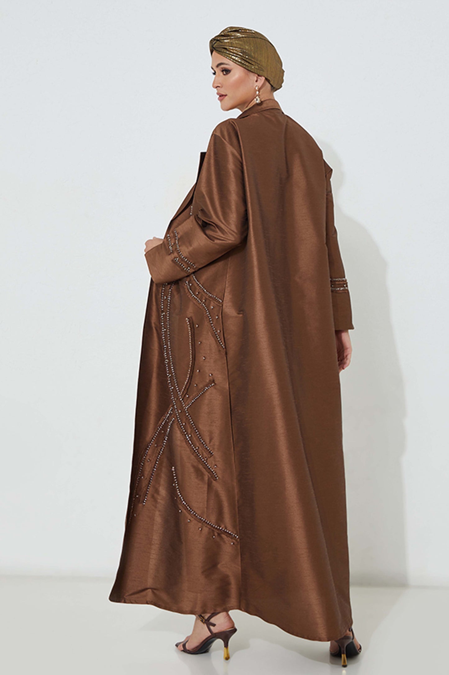 MOiSTREET Hindi Harir Brown Embellished Abaya (7938403008739)