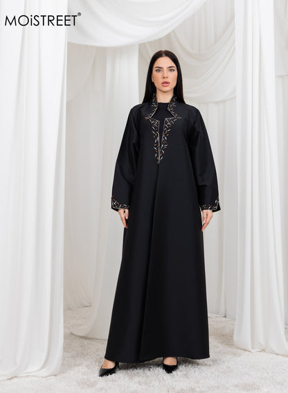MOiSTREET Bridal Satin Embriodred  Abaya (8773396922595)