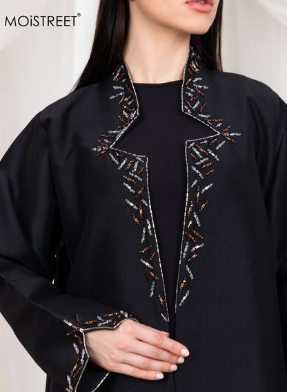 MOiSTREET Bridal Satin Embriodred  Abaya (8773396922595)