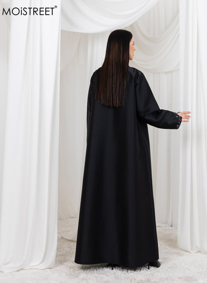 MOiSTREET Bridal Satin Embriodred  Abaya (8773396922595)