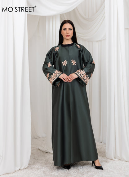 MOiSTREET Victoria Satin Embroidery Abaya (8773472813283)