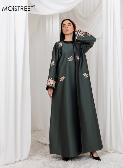 MOiSTREET Victoria Satin Embroidery Abaya (8773472813283)