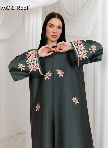 MOiSTREET Victoria Satin Embroidery Abaya (8773472813283)