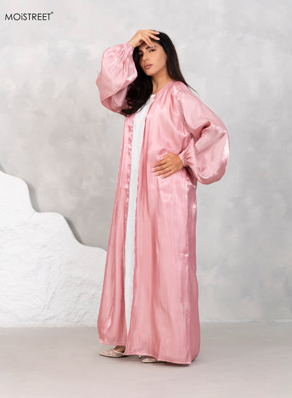 MOiSTREET Rotana Shimmer Pink Abaya Set with Under Dress & Sheila