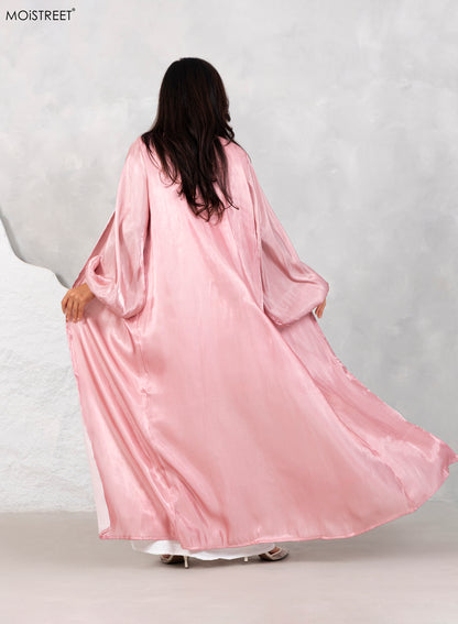 MOiSTREET Rotana Shimmer Pink Abaya Set with Under Dress & Sheila