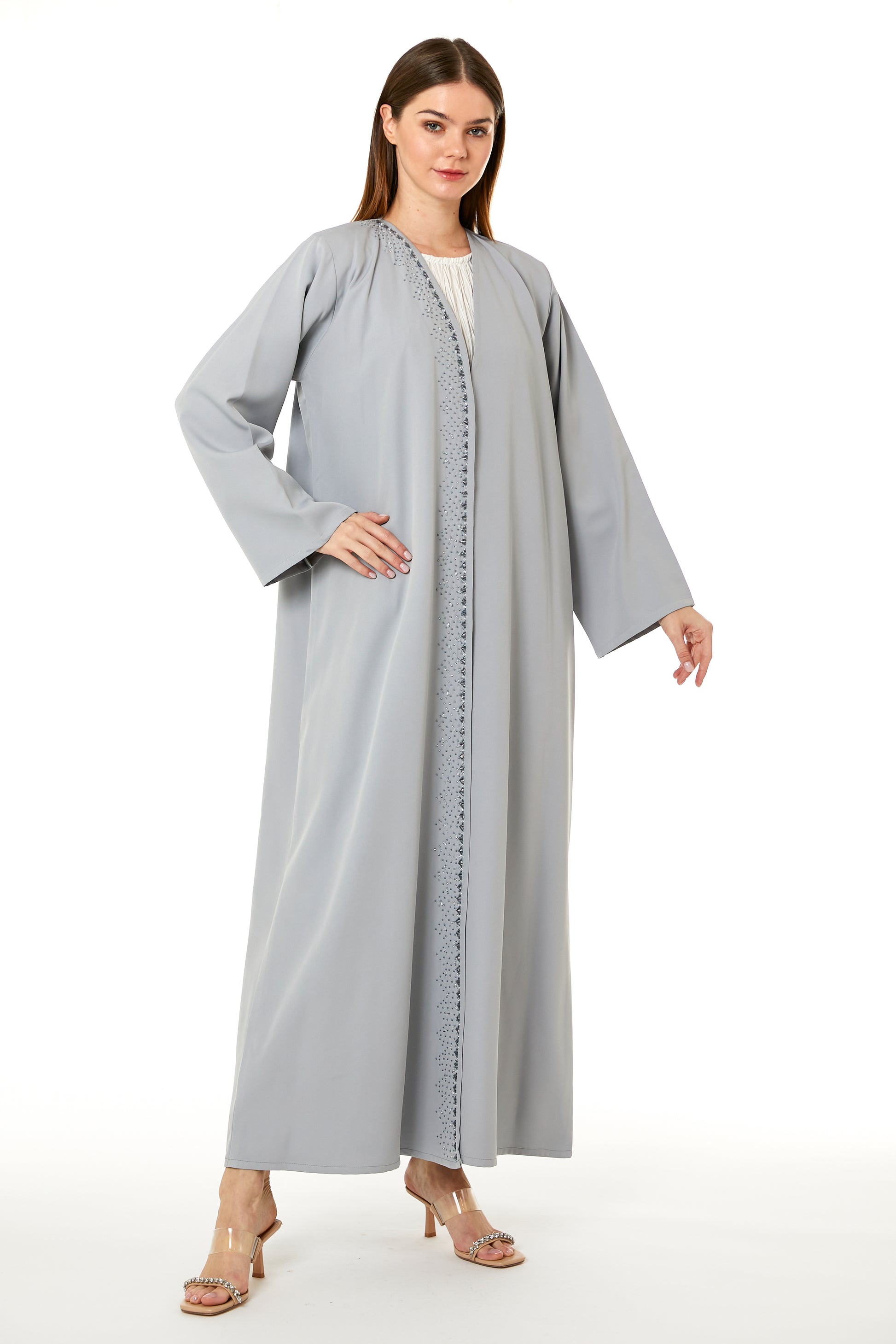 Copy of White Barbie Crepe Embroidered Abaya (8104587985123)