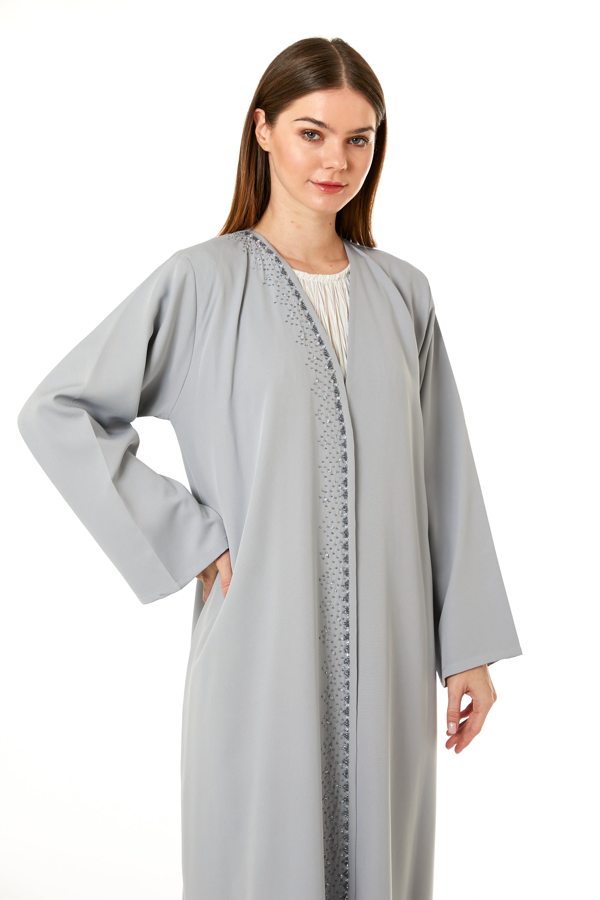 Copy of White Barbie Crepe Embroidered Abaya (8104587985123)