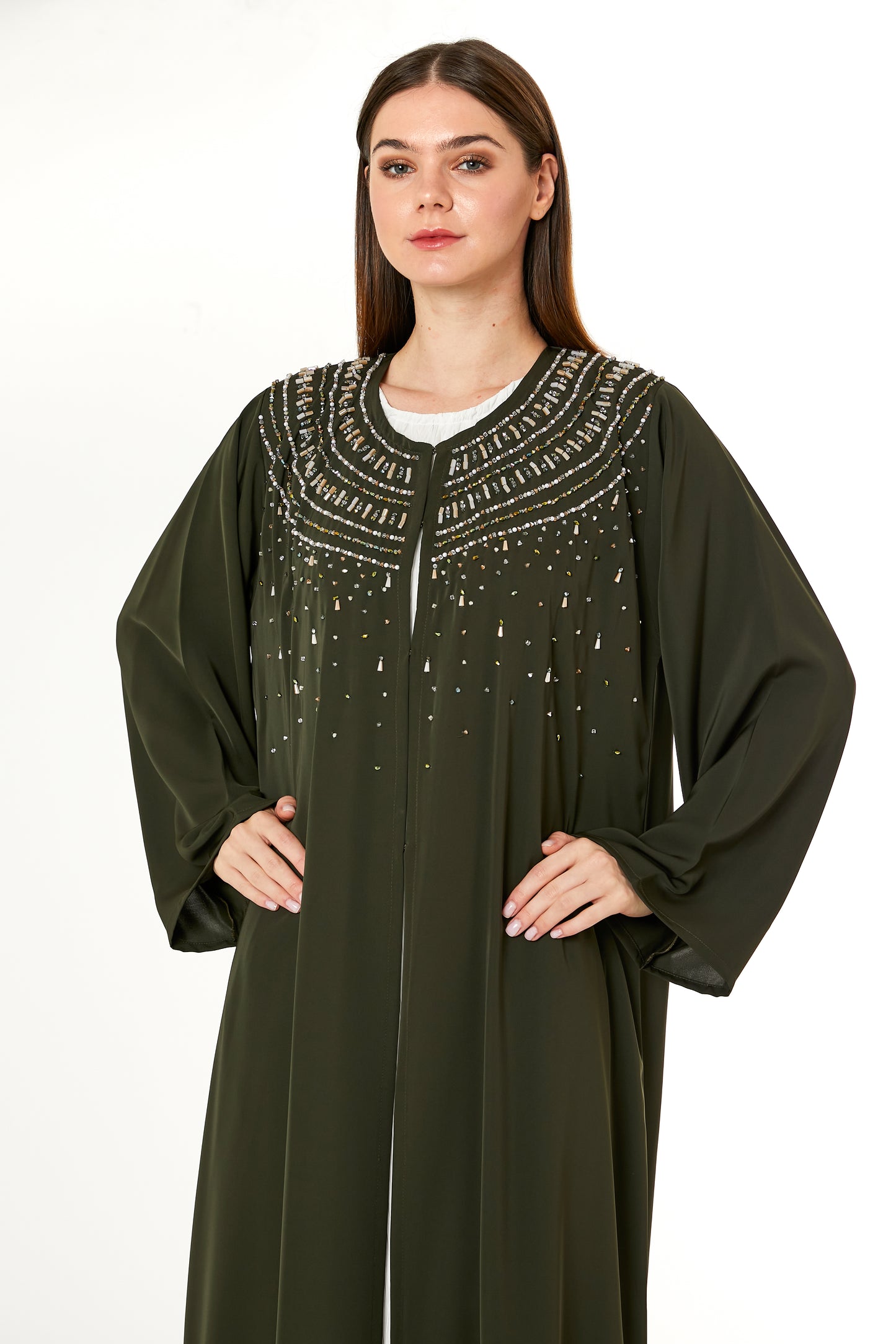 Copy of Brown Korean Nida Hand Embellished Abaya (8105173516515)