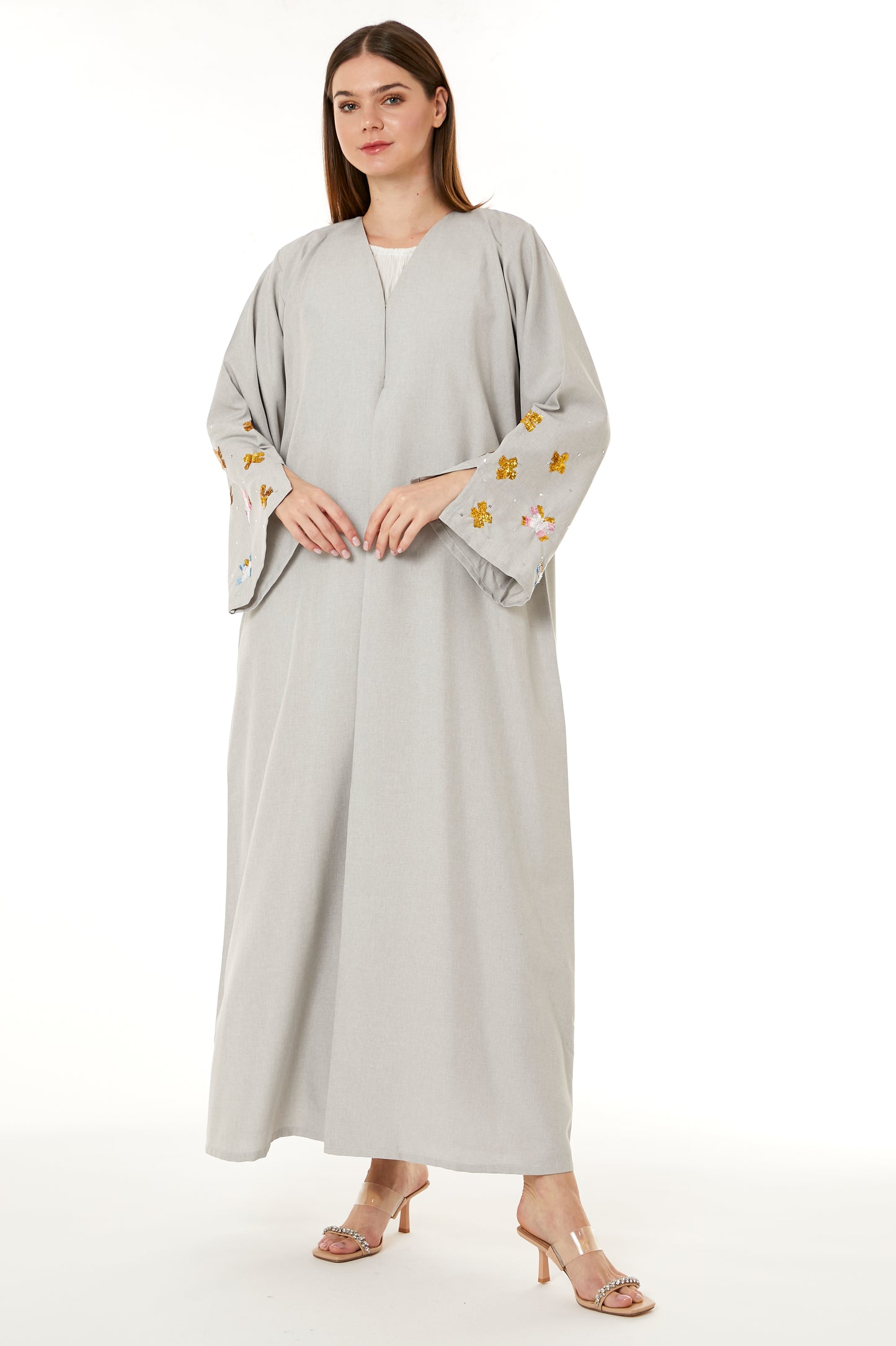 Copy of Grey Melange Embroidered Abaya (8105247703267)