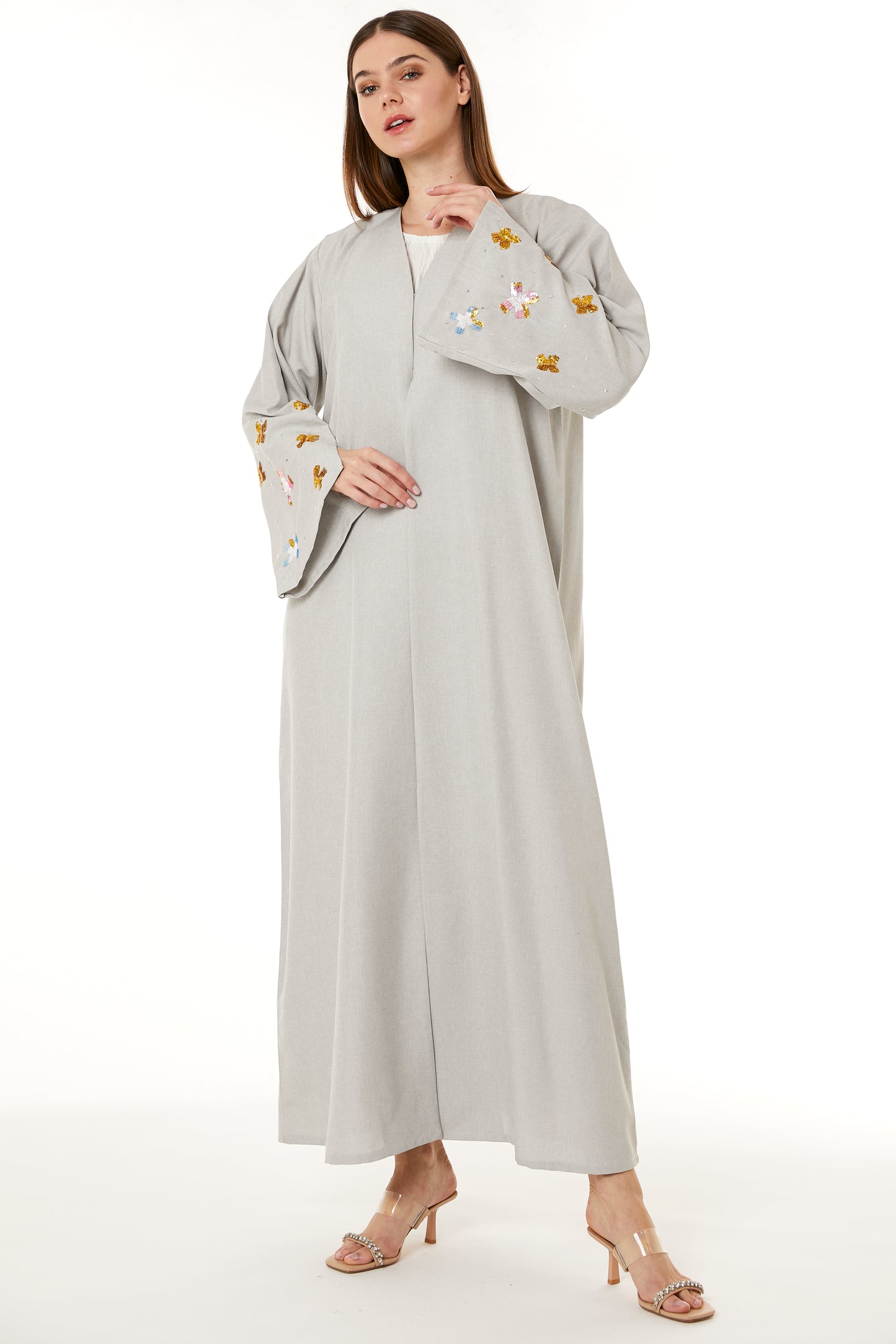 Copy of Grey Melange Embroidered Abaya (8105247703267)