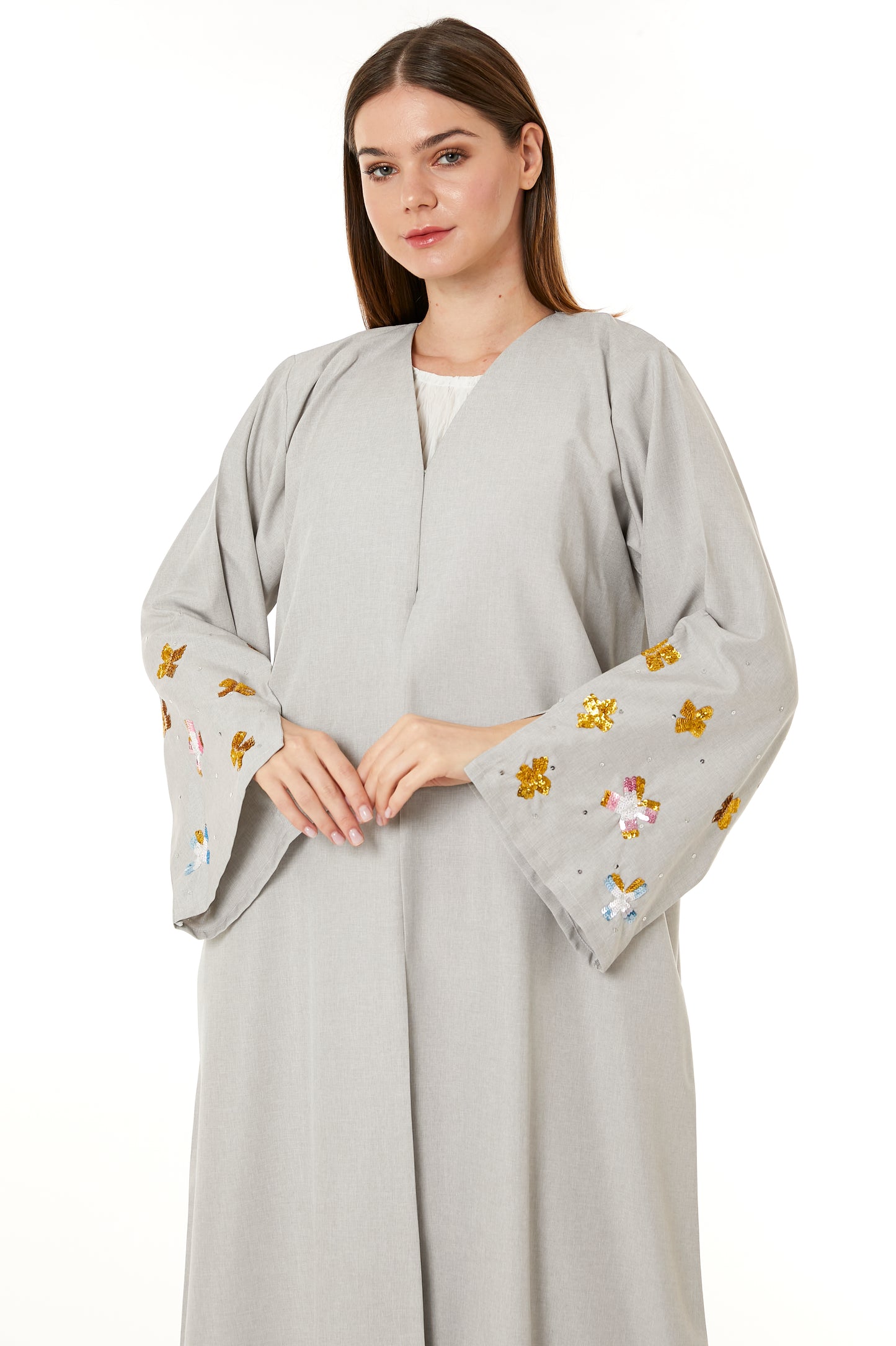 Copy of Grey Melange Embroidered Abaya (8105247703267)