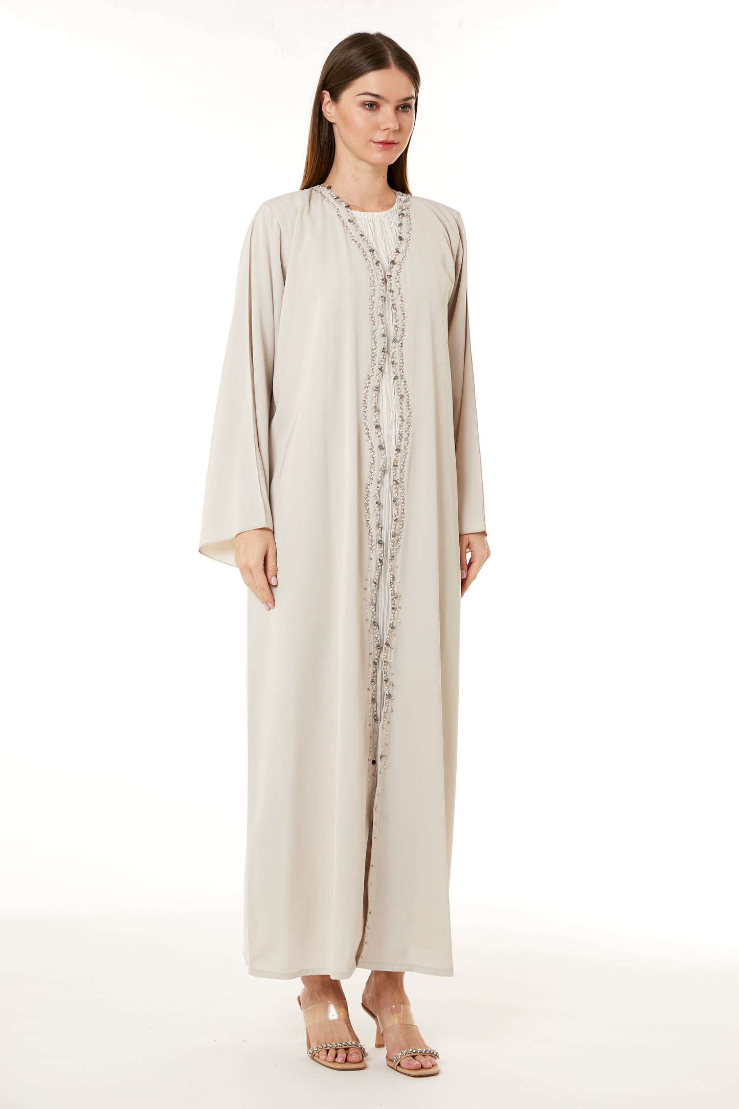 Copy of Tan Korean Nida Hand Embellished Abaya (8105180823779)