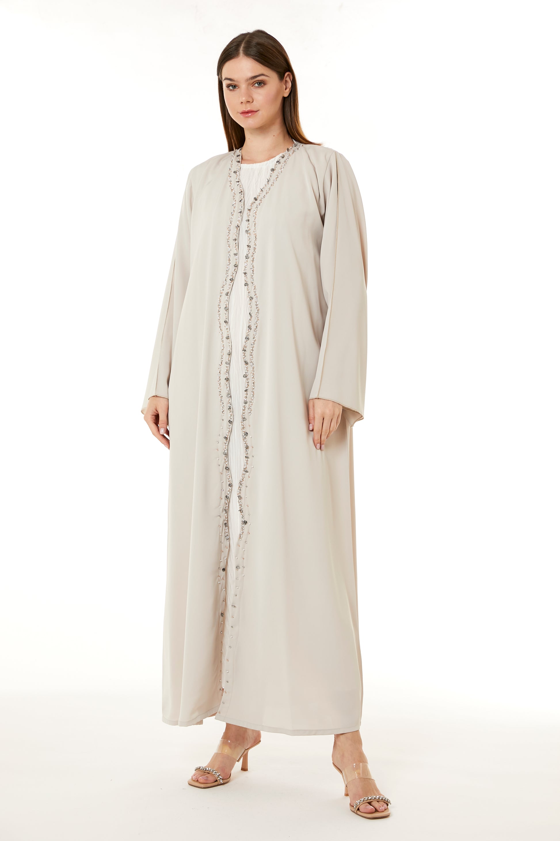 Copy of Tan Korean Nida Hand Embellished Abaya (8105180823779)