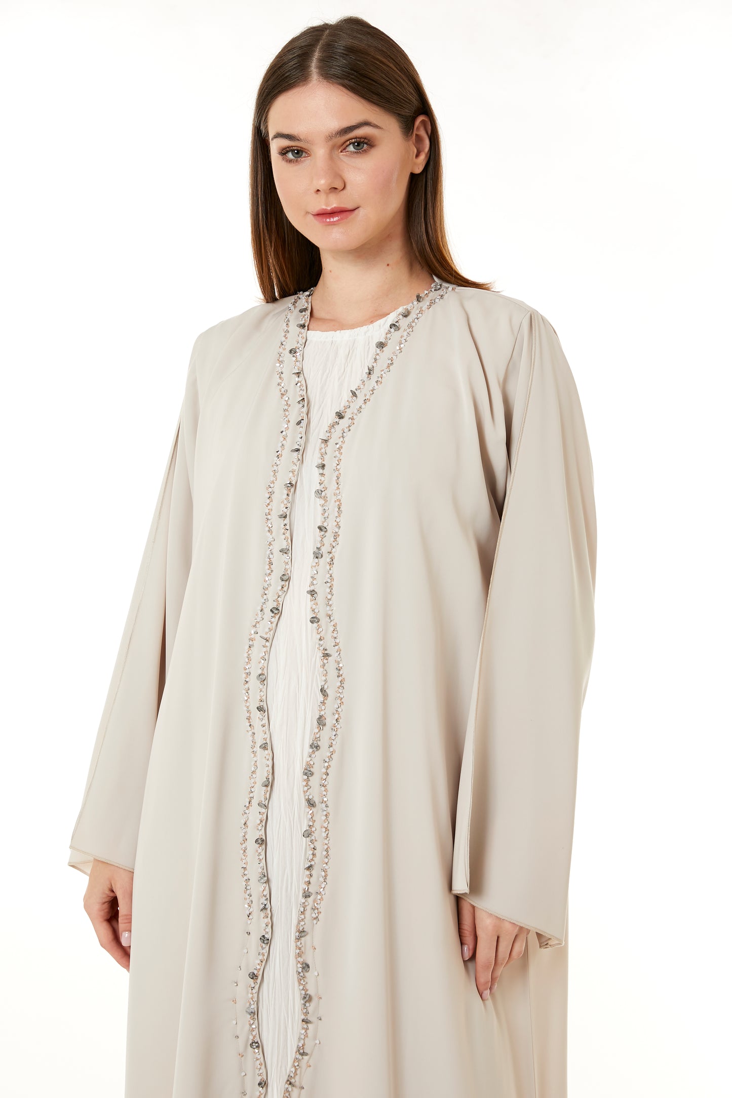 Copy of Tan Korean Nida Hand Embellished Abaya (8105180823779)