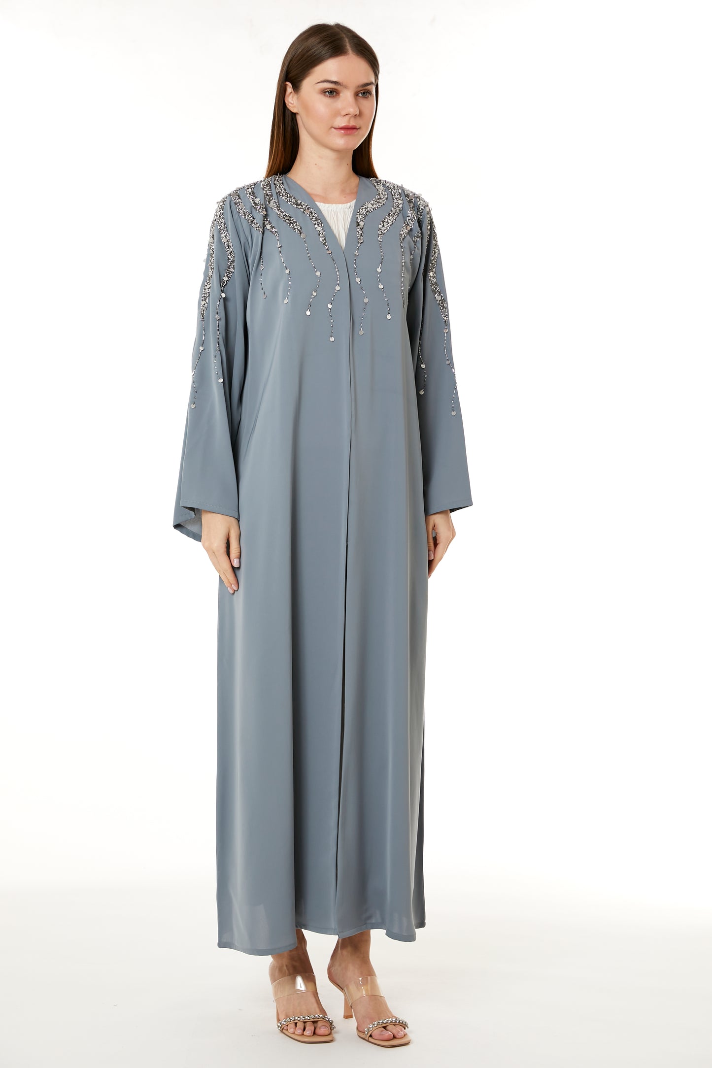 Copy of Light Blue Indonesian Crepe Hand Embellished Abaya (8105182757091)