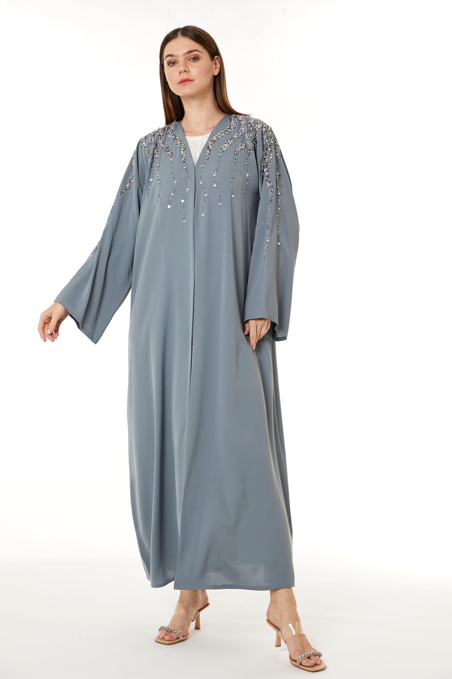 Copy of Light Blue Indonesian Crepe Hand Embellished Abaya (8105182757091)