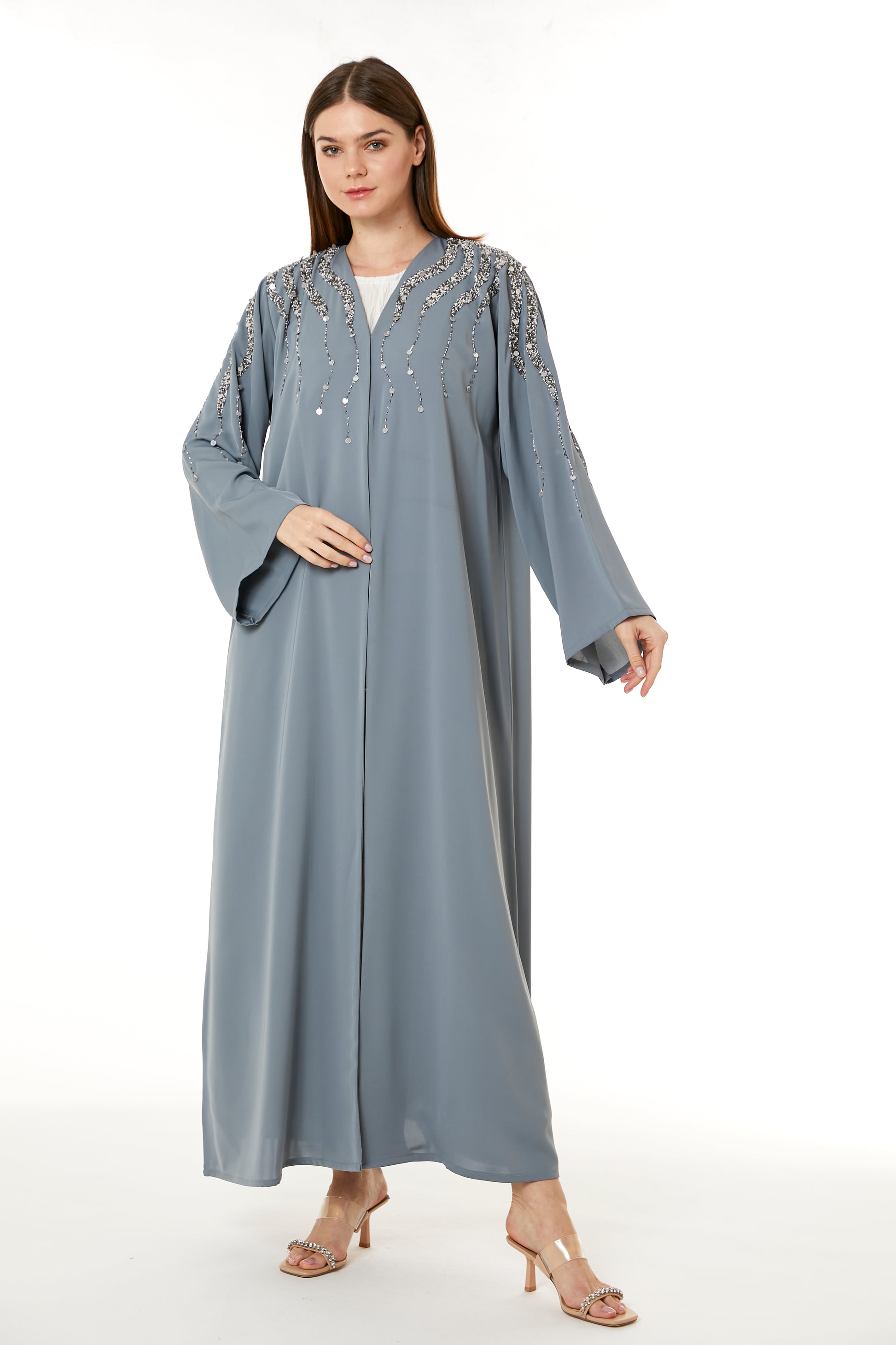 Copy of Light Blue Indonesian Crepe Hand Embellished Abaya (8105182757091)