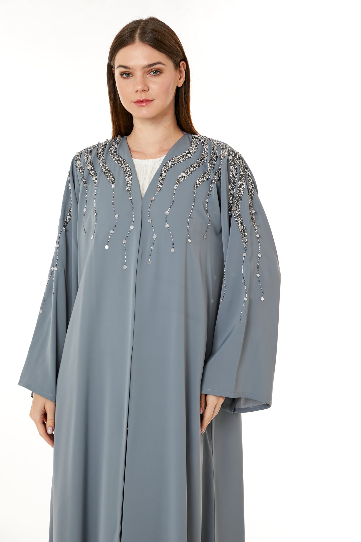 Copy of Light Blue Indonesian Crepe Hand Embellished Abaya (8105182757091)