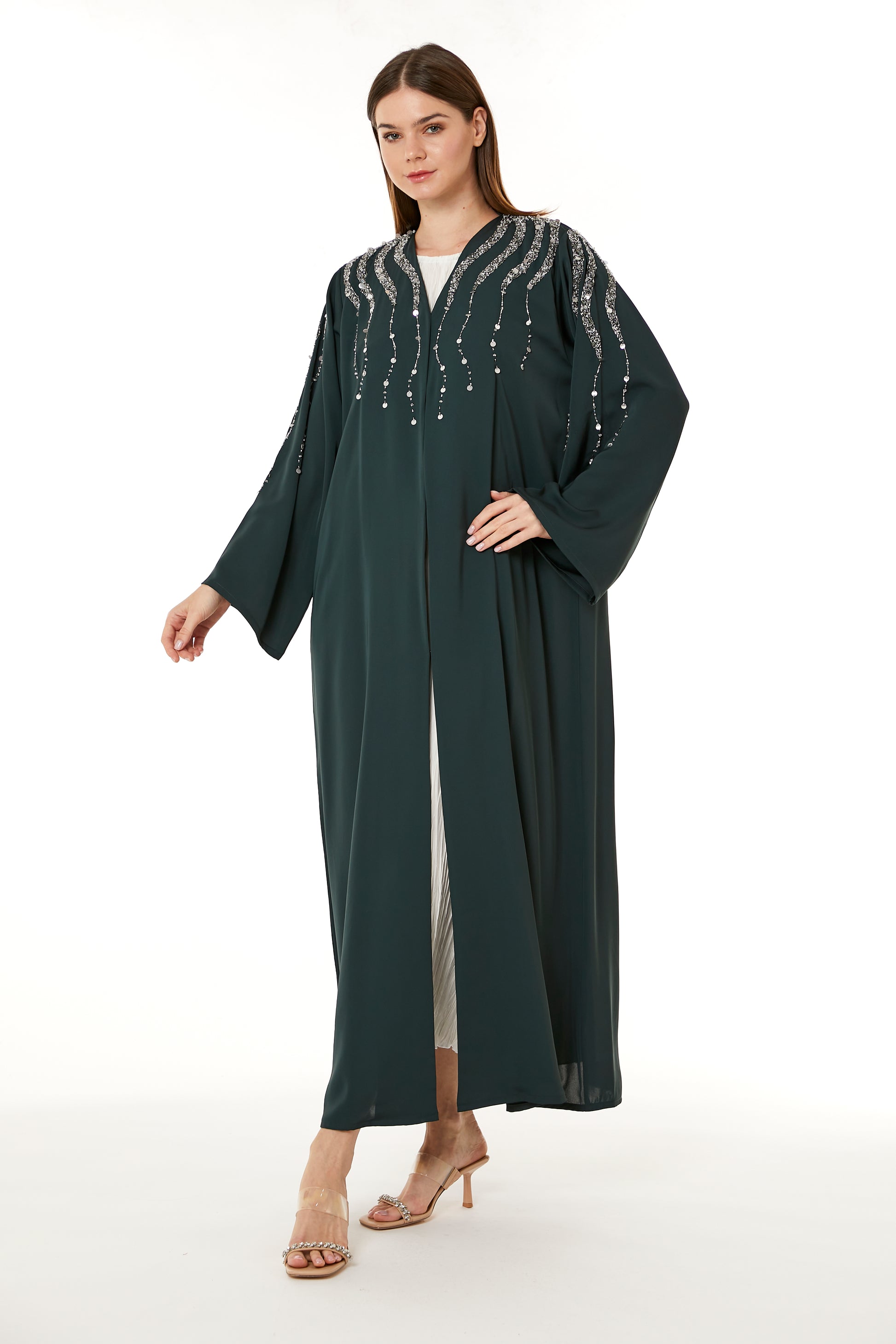 Copy of Grey Korean Nida Hand Embellished Abaya (8105183215843)