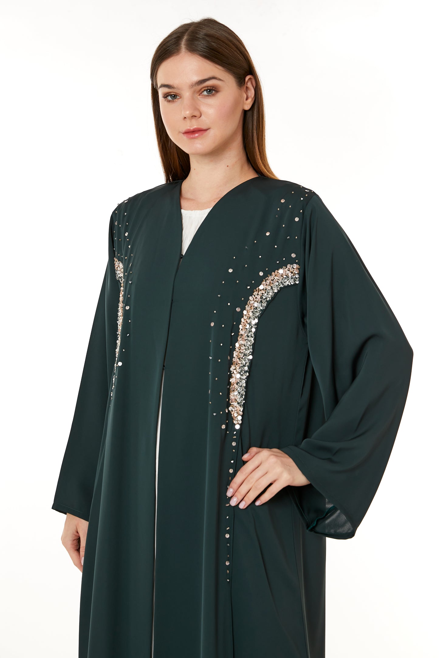 Copy of Dark Green Korean Nida Hand Embellished Abaya (8105227223267)