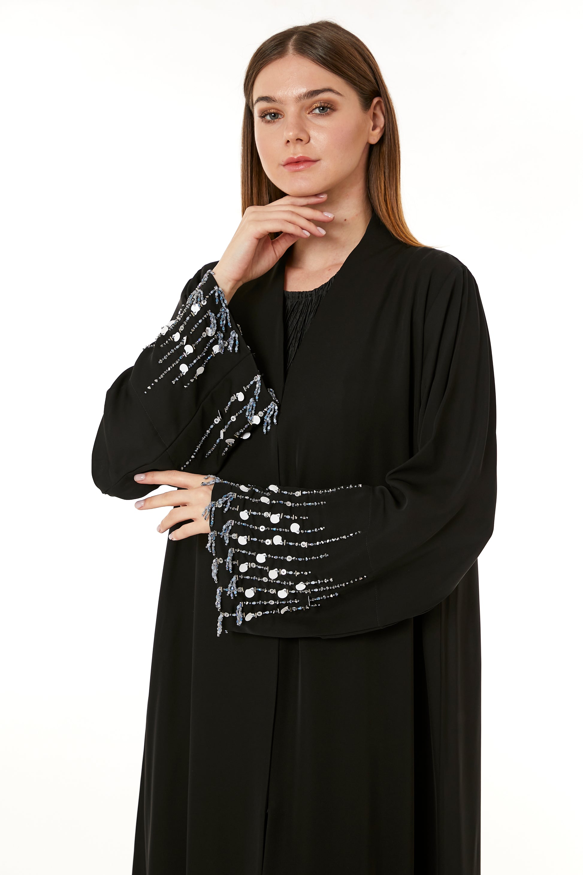 Copy of Blue Korean Nida Hand Embellished Abaya (8105256157411)