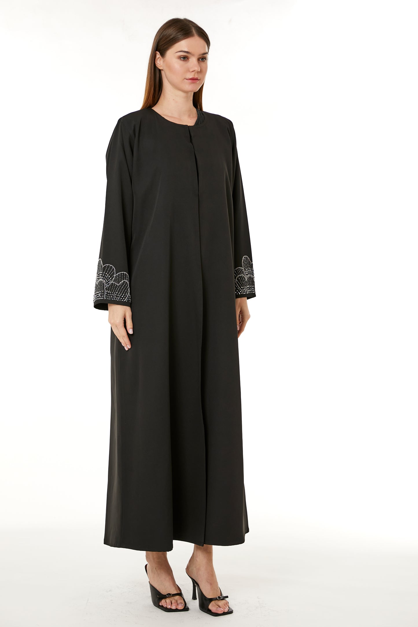 Copy of Peach Korean Nida Hand Embellished Abaya (8105257533667)