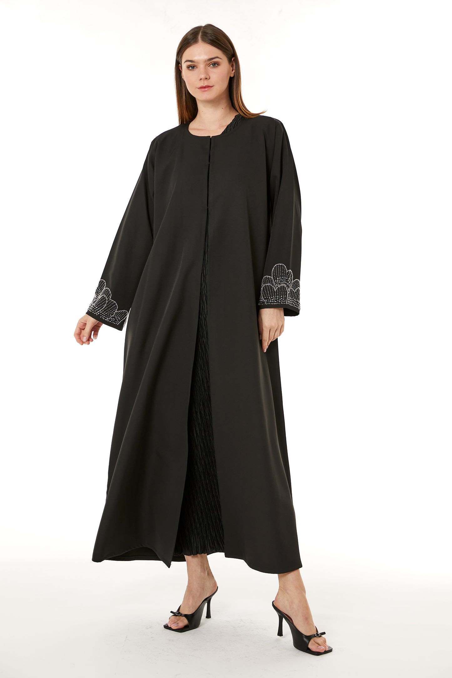 Copy of Peach Korean Nida Hand Embellished Abaya (8105257533667)