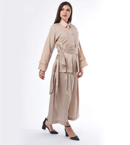 MOiSTREET Belt Abaya with Heavy Pleated Detail (6701405700280)