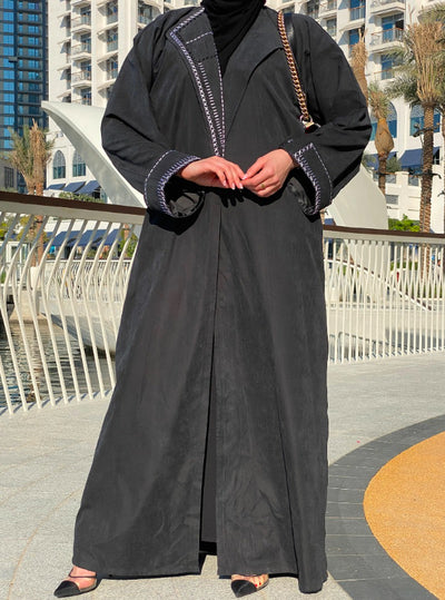 MOiSTREET Black Shamoua Abaya with Thread Handwork (6701418021048)