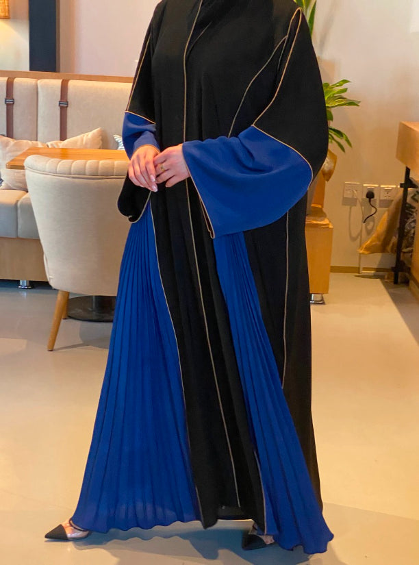 MOiSTREET Black & Blue Nida Abaya with Piping Detailing (6701418119352)