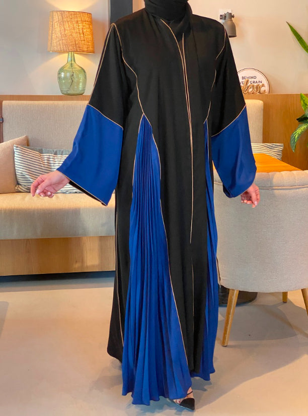 MOiSTREET Black & Blue Nida Abaya with Piping Detailing (6701418119352)